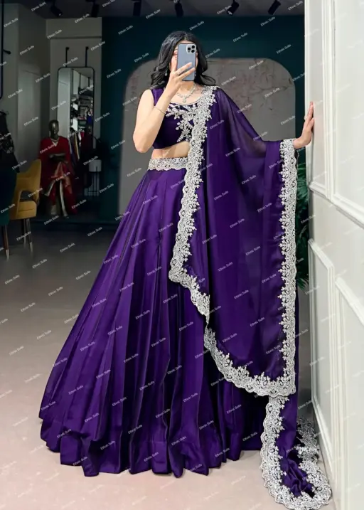 Royal Blue Stylish Lehenga Choli with Minimal Embroidery