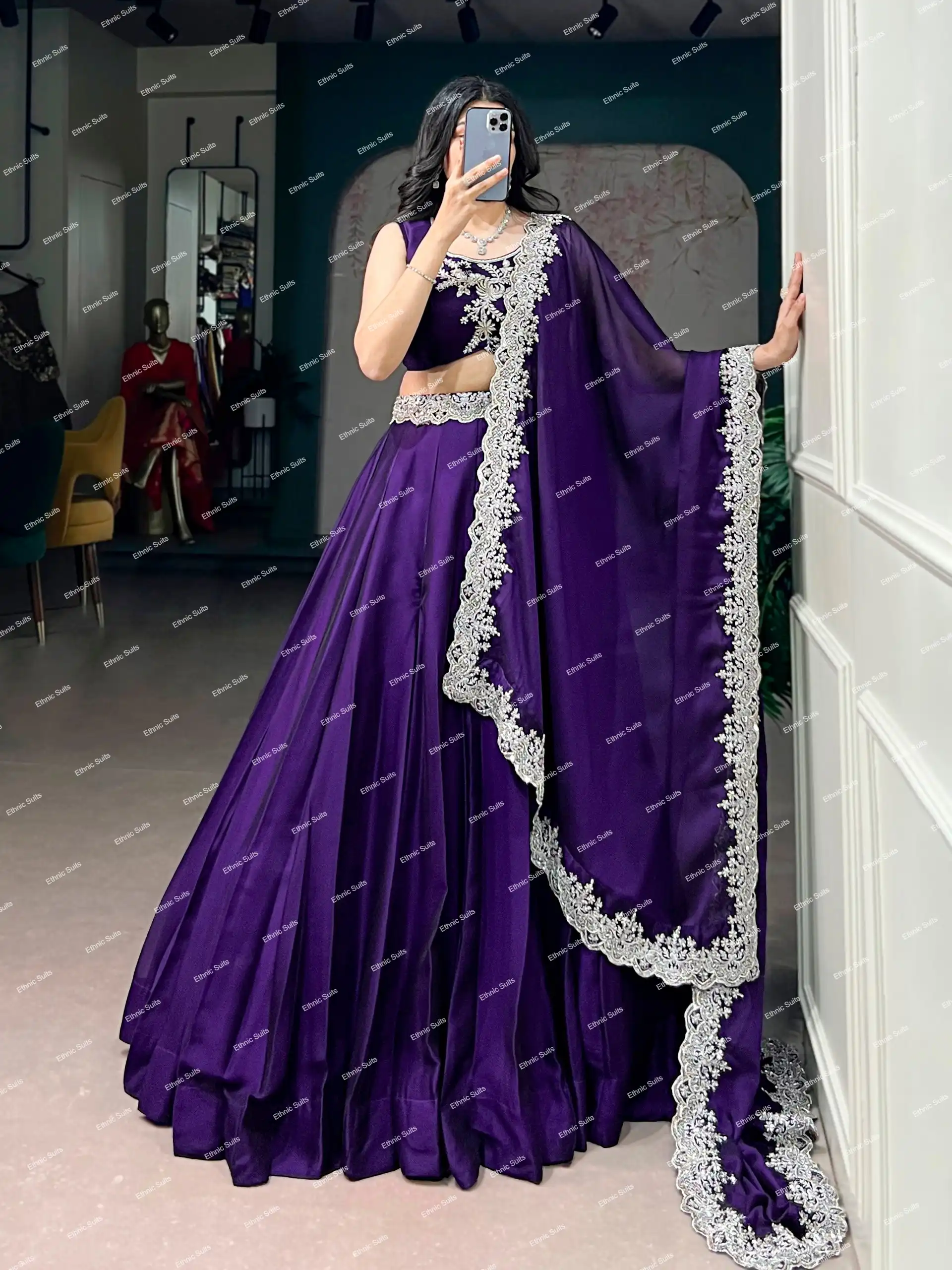 Royal Blue Stylish Lehenga Choli with Minimal Embroidery