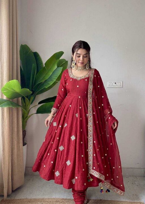 Designer Anarkali Suit in Maroon Color