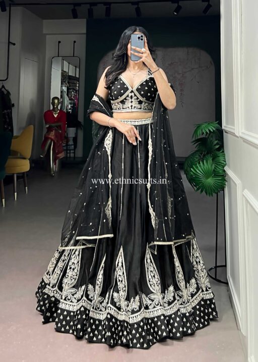 Beautiful Black Lehenga Choli with Black Thread Work