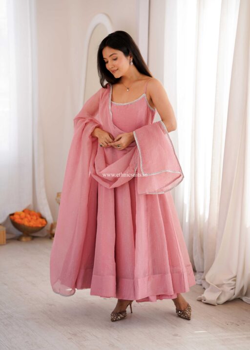 Baby Pink Sleeveless Anarkali Dress for Girls