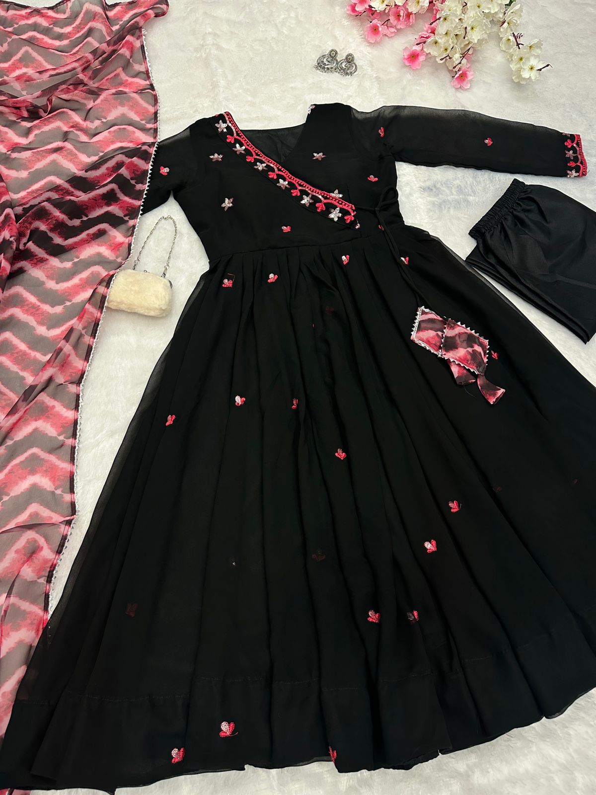 Black Anarkali 3 Piece Suit Set - Image 4