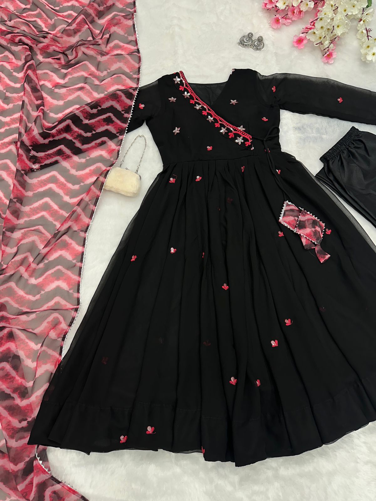 Black Anarkali 3 Piece Suit Set - Image 3