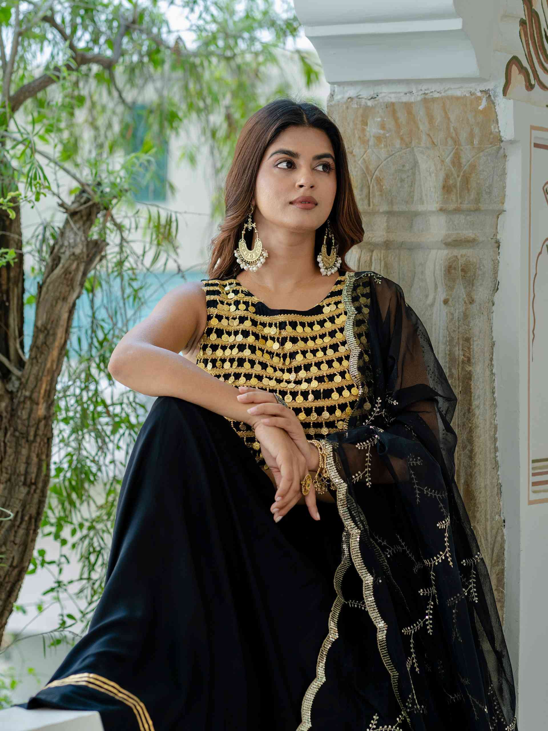 Black Ready To Wear Lehenga with Golden Work Blouse - Image 3