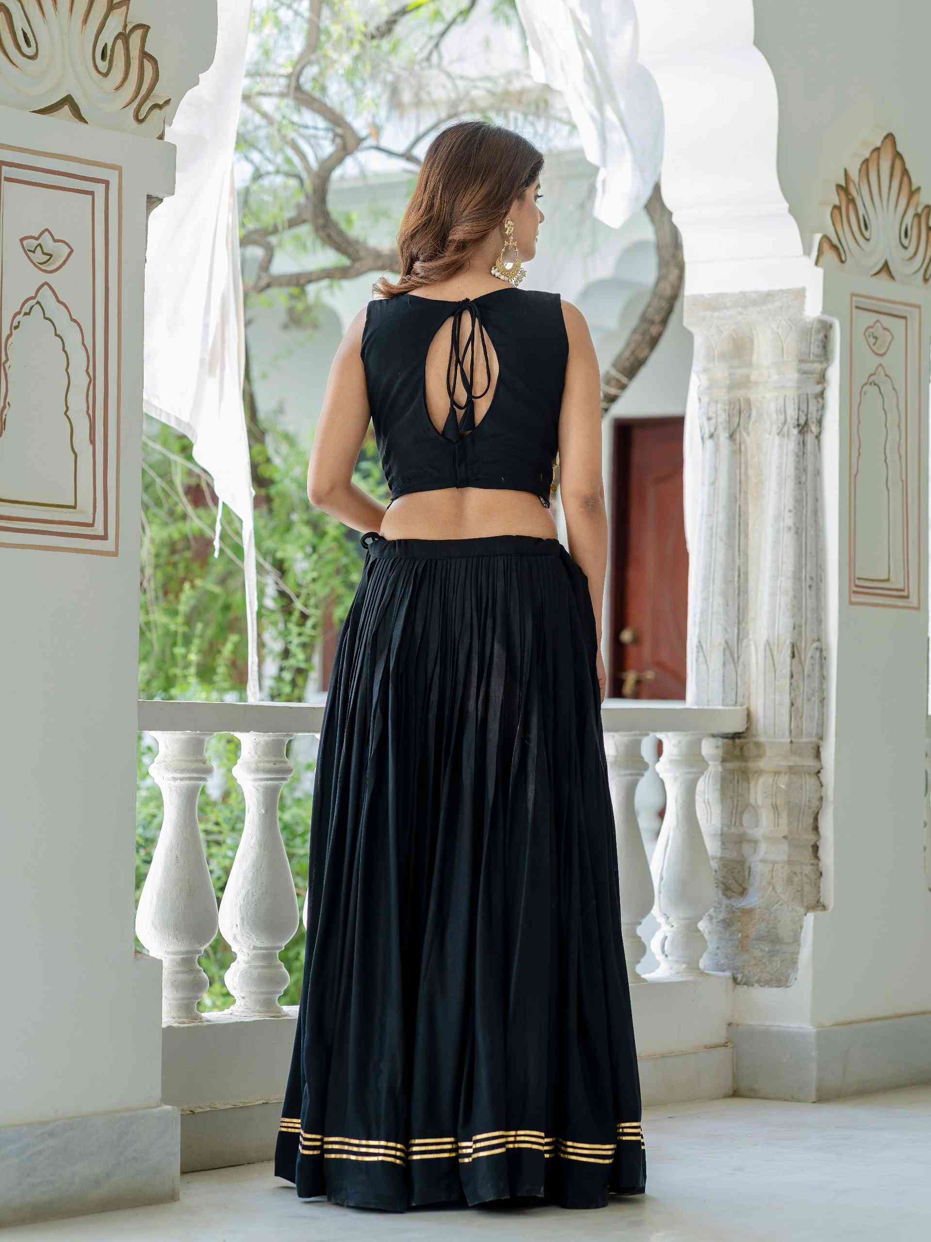 Black Ready To Wear Lehenga with Golden Work Blouse - Image 5
