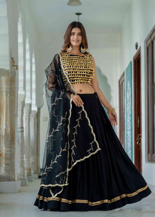 Black Ready To Wear Lehenga with Golden Work Blouse