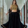 Black Ready To Wear Lehenga Choli with Coin Work Blouse and Golden Border Flair Lehenga