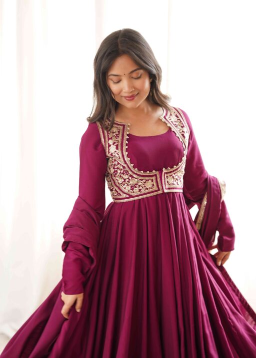 Dark Rani Gown with Jacket for Wedding
