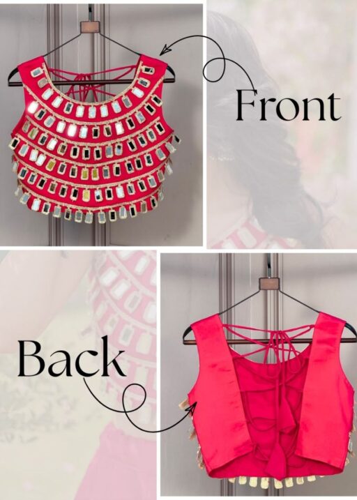 Traditional Pink Blouse with Handcrafted Mirror Detailing