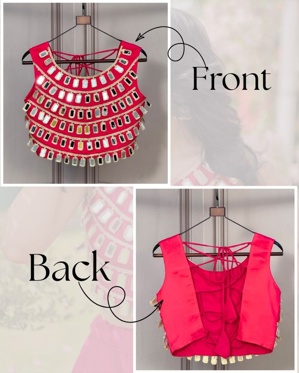 Traditional Pink Blouse with Handcrafted Mirror Detailing