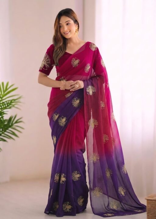 Fendi Silk Saree with Peacock handwork