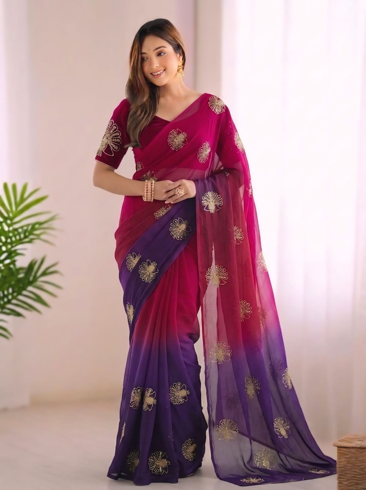Fendi Silk Saree with Peacock handwork