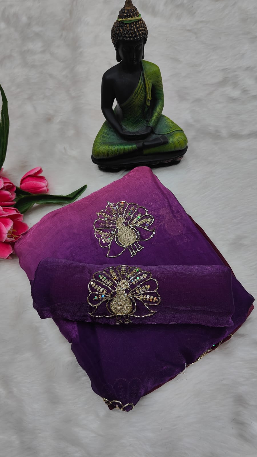 Fendi Silk Saree with Peacock handwork - Image 3