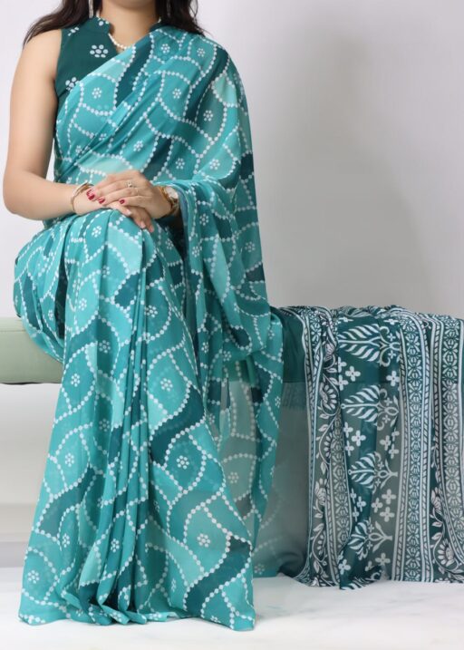 Firozi Color Light Weight Bandhni Printed Saree
