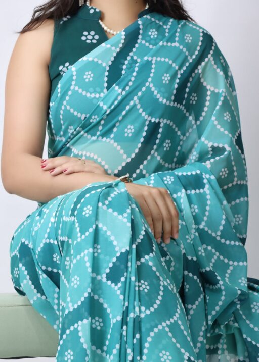 Firozi Color Light Weight Bandhni Printed Saree