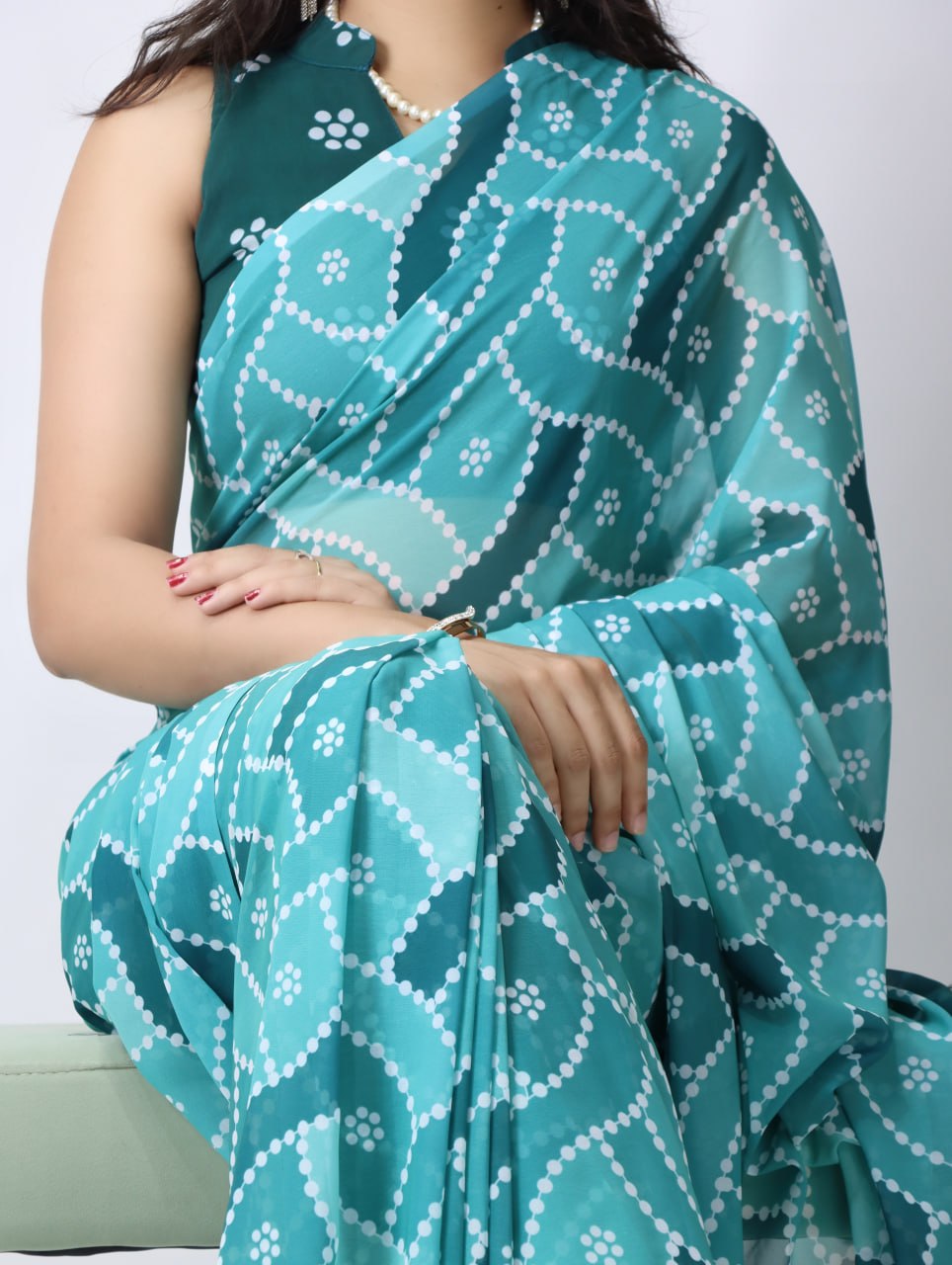Firozi Color Light Weight Bandhni Printed Saree