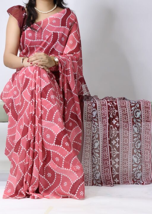 Gajri Color Light Weight Bandhni Printed Saree