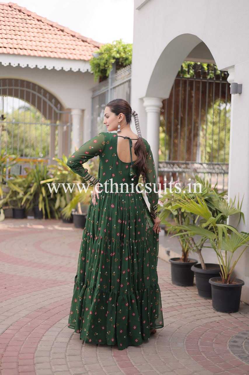 Laheriya Printed Kutch work Gown Green Color - Image 5