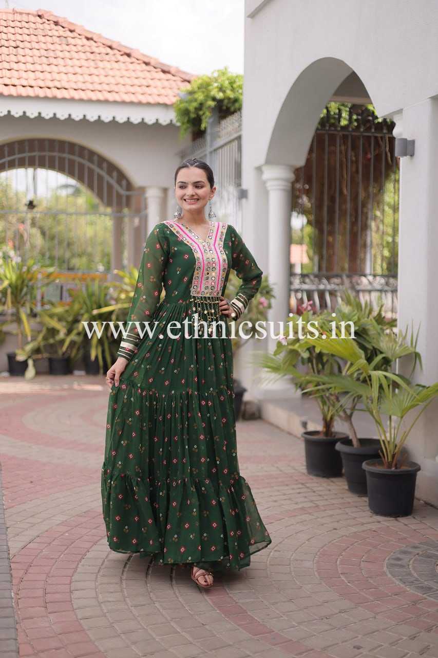 Laheriya Printed Kutch work Gown Green Color - Image 7