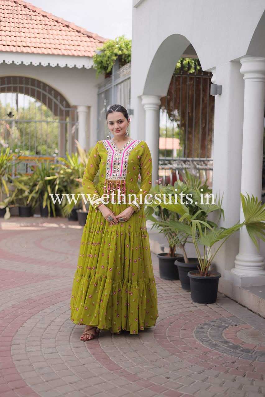 Laheriya Printed Kutch work Gown Mint Green Color - Image 6