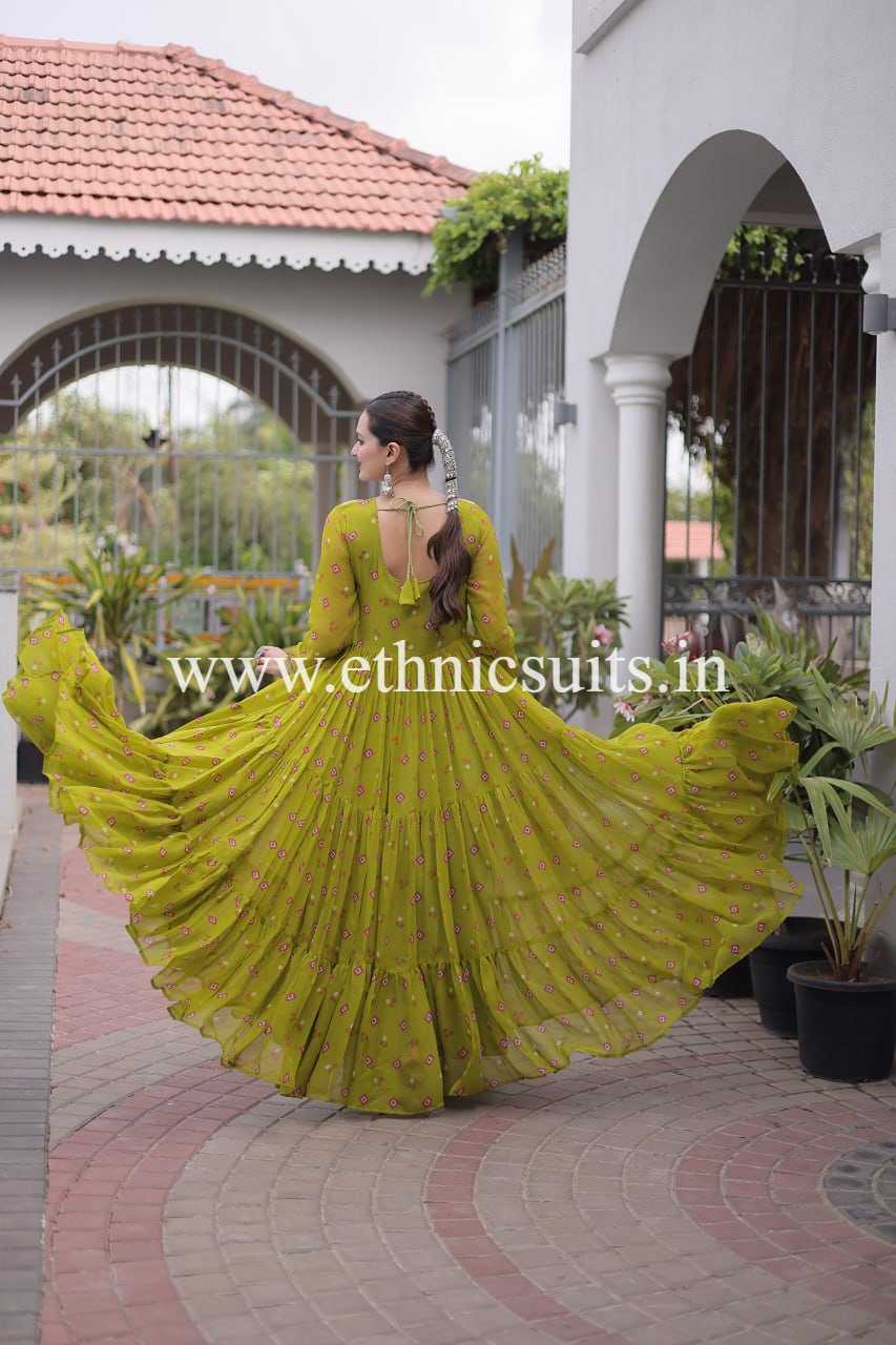 Laheriya Printed Kutch work Gown Mint Green Color - Image 5