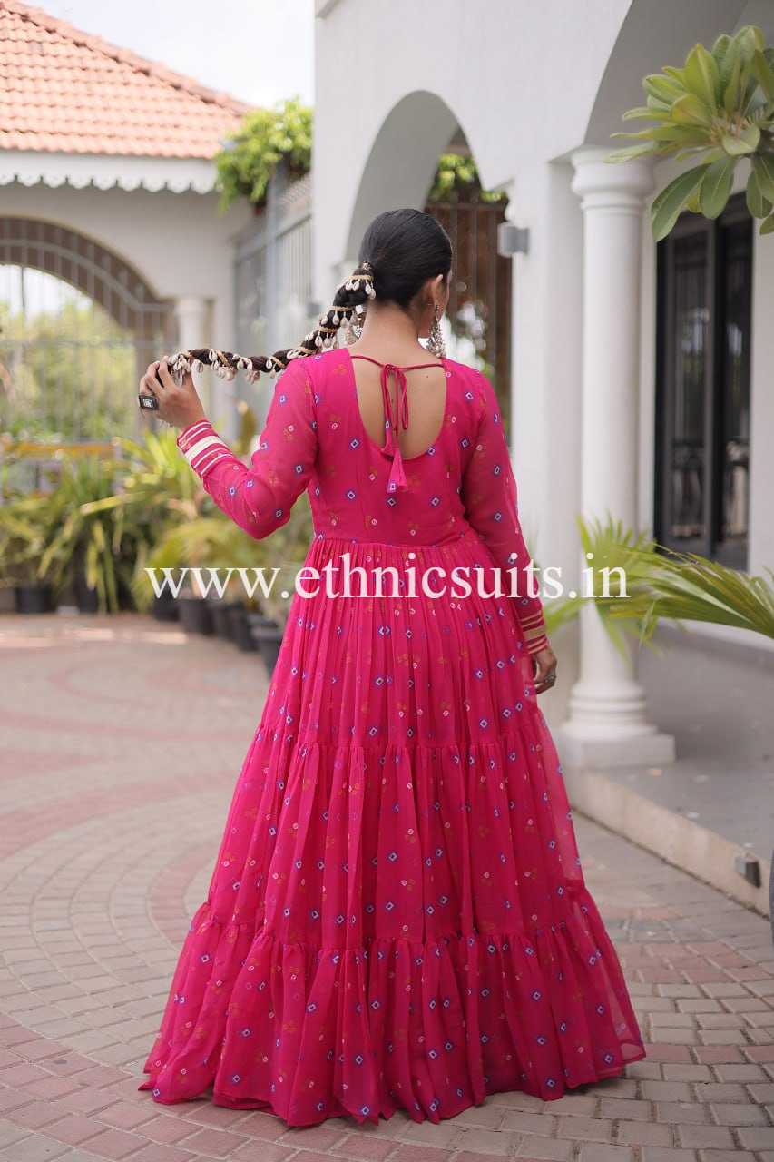 Laheriya Printed Kutch work Gown Pink Color - Image 7