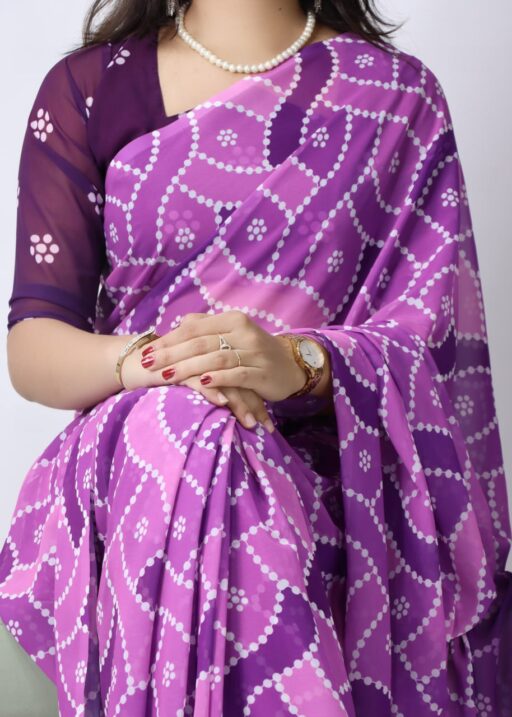Light Weight Bandhni Printed Saree Purple