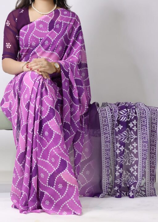 Light Weight Bandhni Printed Saree Purple