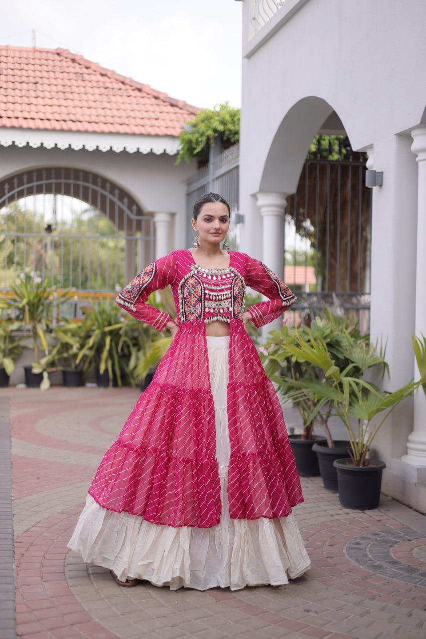 pink color kutchi work kurti