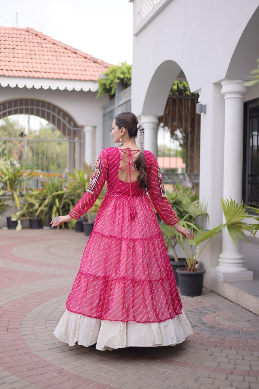 laheriya printed long kurti with chaniya