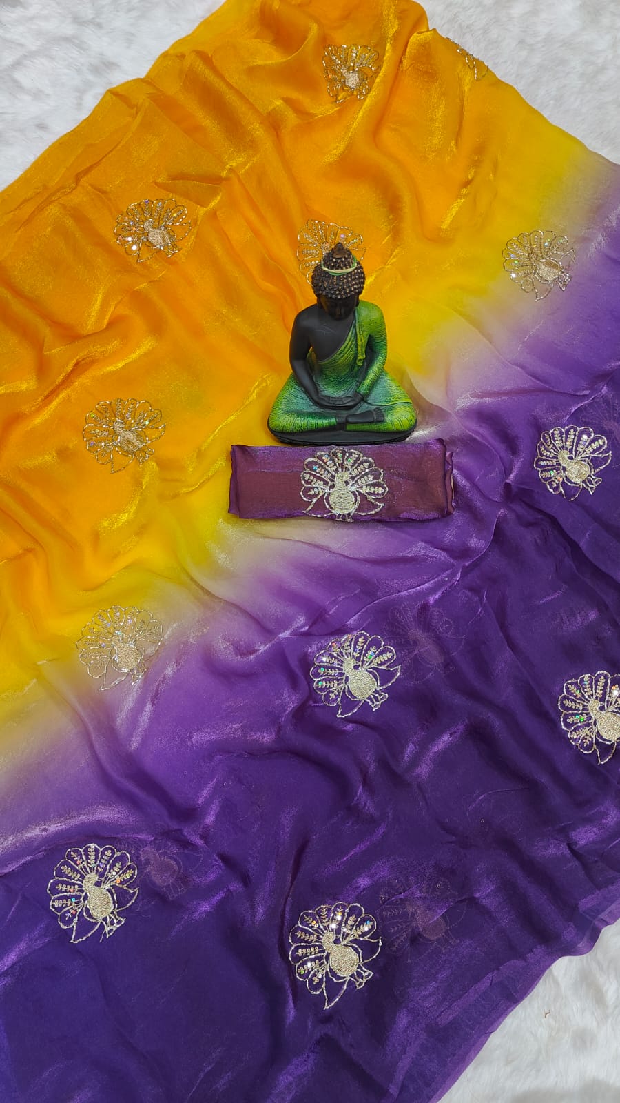 Orange and Purple Color Fendi Silk Saree - Image 3