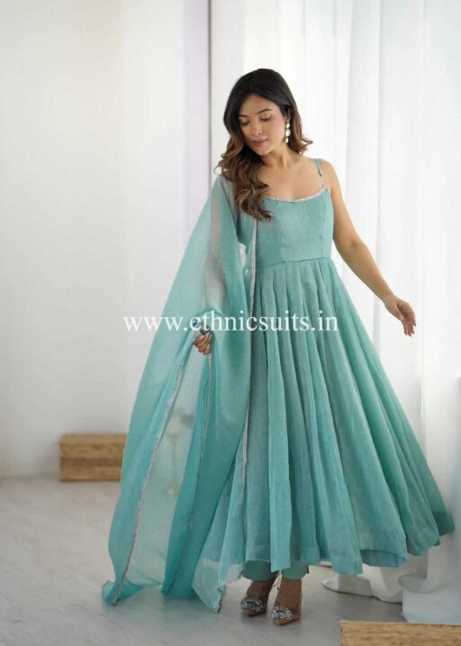 Sky Blue Sleeveless Anarkali Dress for Girls
