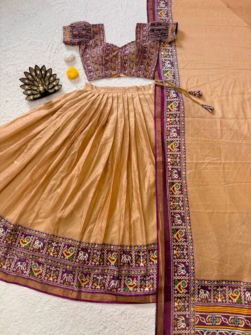 Trending Beige Color Patola Printed Lehenga Choli - Image 3