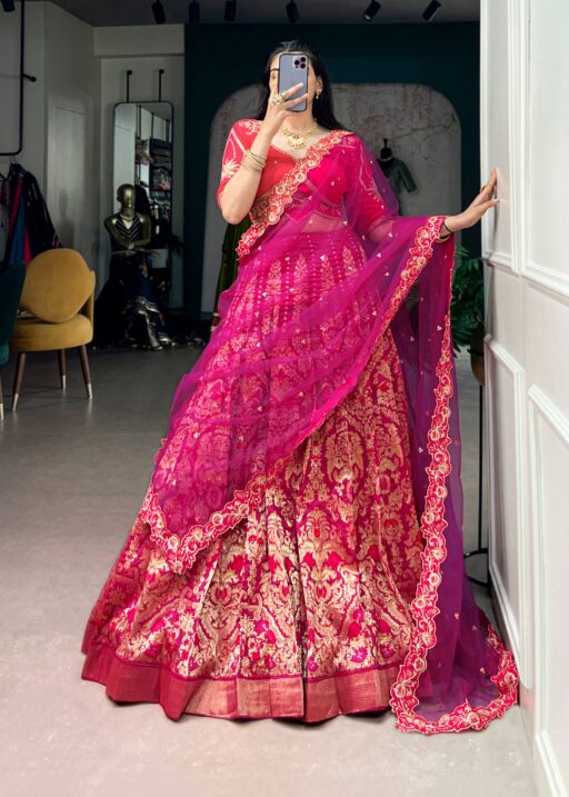 Wedding Special Jacquard Silk Lehenga Choli Pink color