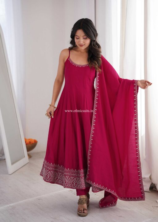 Wedding Wear Sleeveless Anarkali Suit Red