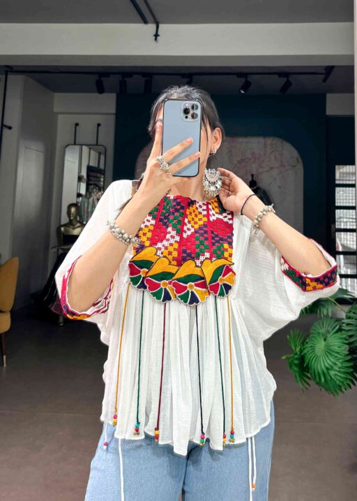 White Kutchi Work Tunic Top