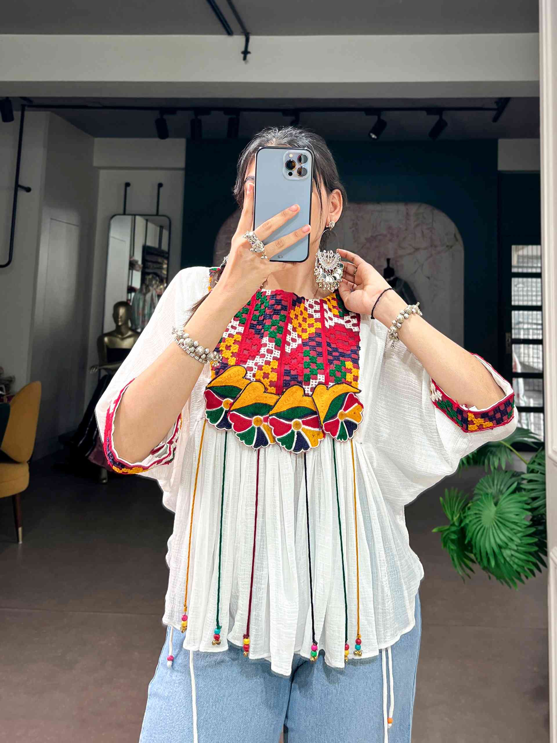 White Kutchi Work Tunic Top