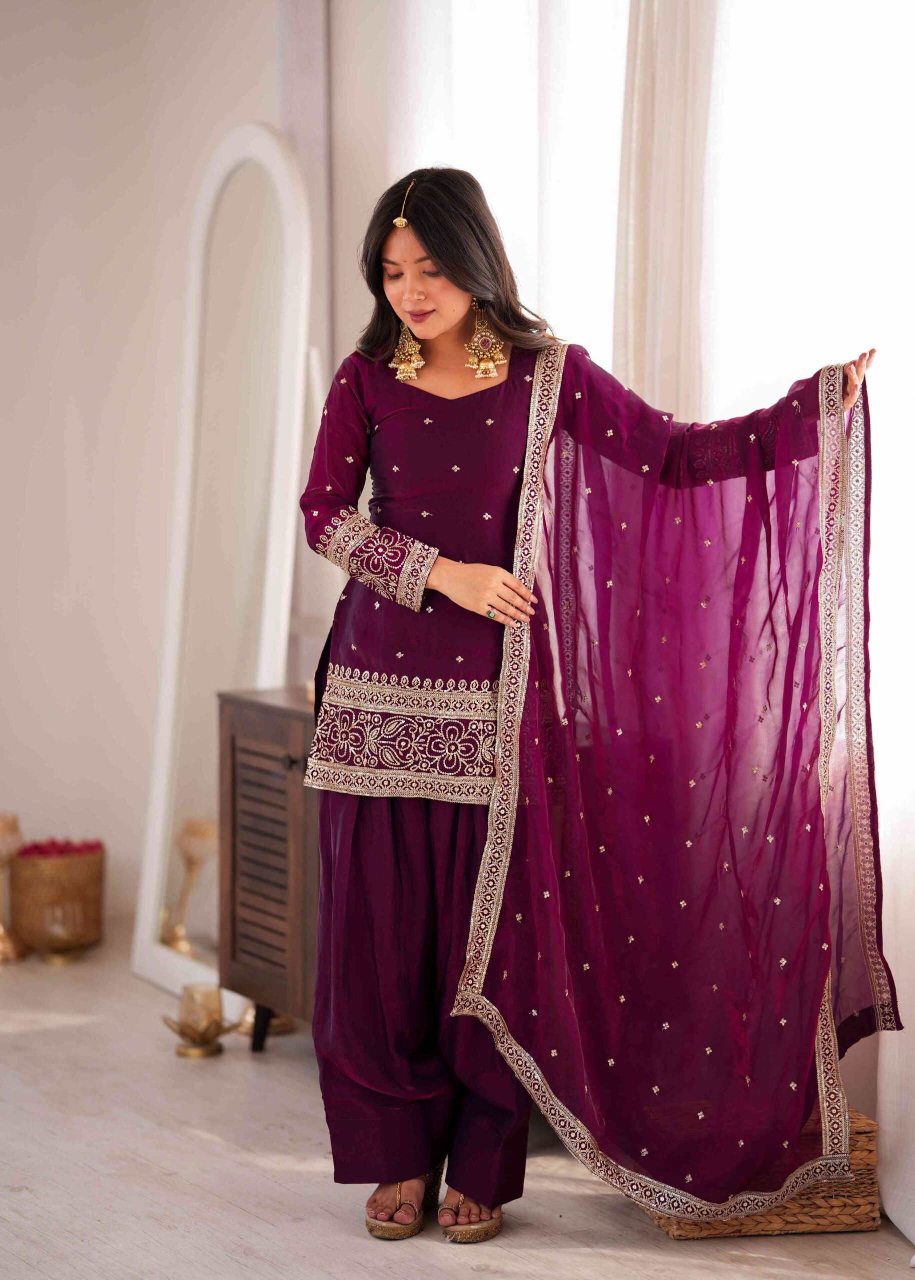 Wine Color Festive Trending Farsi Salwar Suit - Image 3