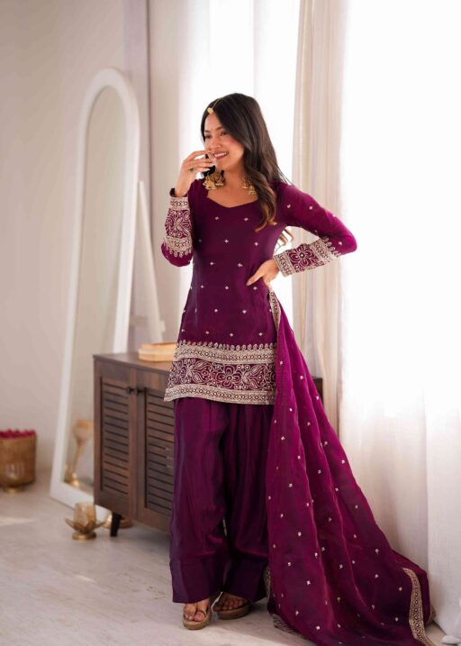 Wine Color Festive Trending Farsi Salwar Suit