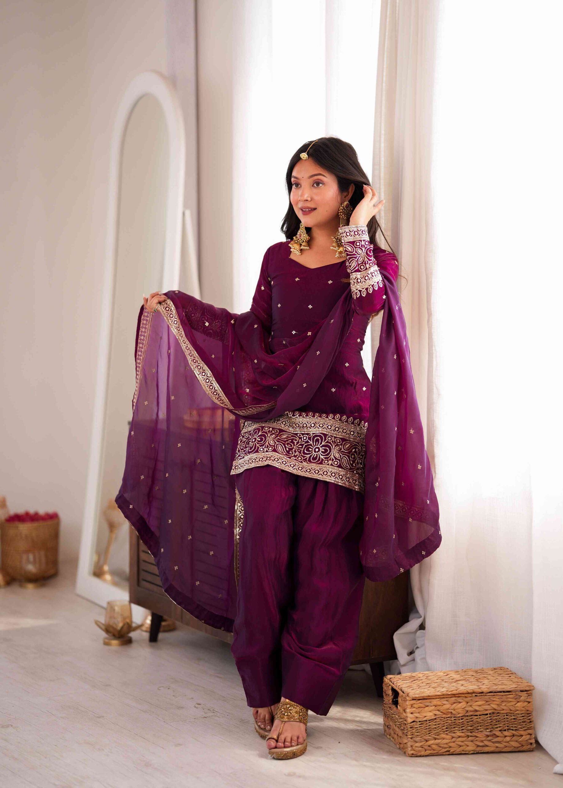Wine Color Festive Trending Farsi Salwar Suit - Image 4