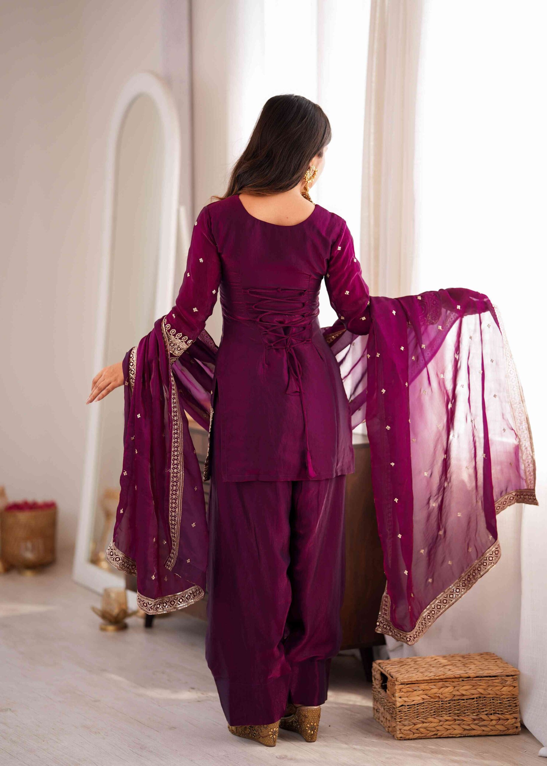 Wine Color Festive Trending Farsi Salwar Suit - Image 5