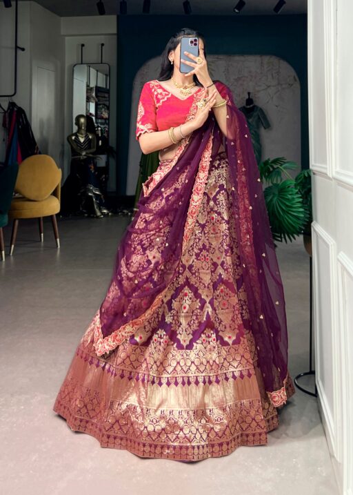 Wine Color Wedding Special Jacquard Silk Lehenga Choli