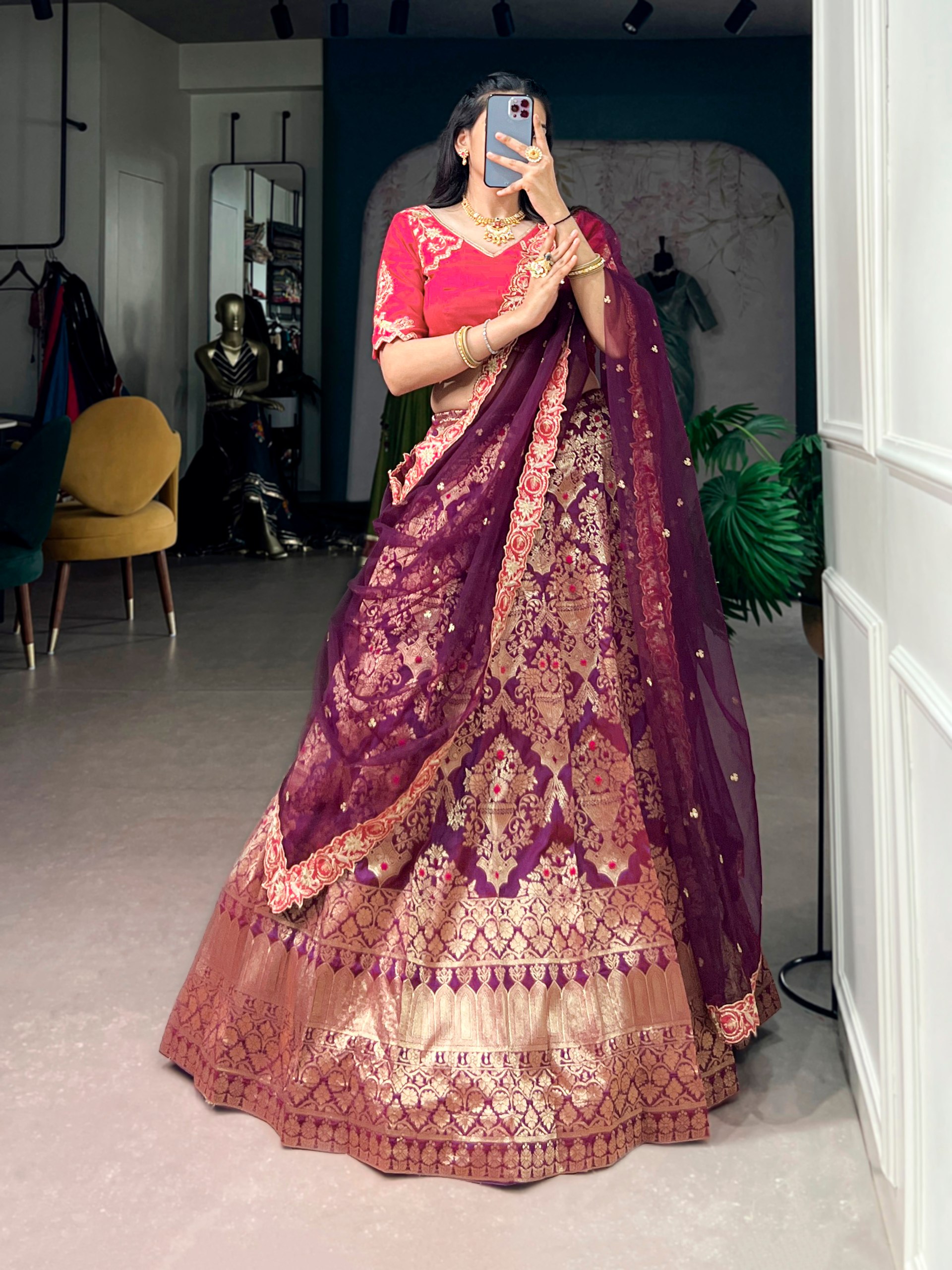Wine Color Wedding Special Jacquard Silk Lehenga Choli
