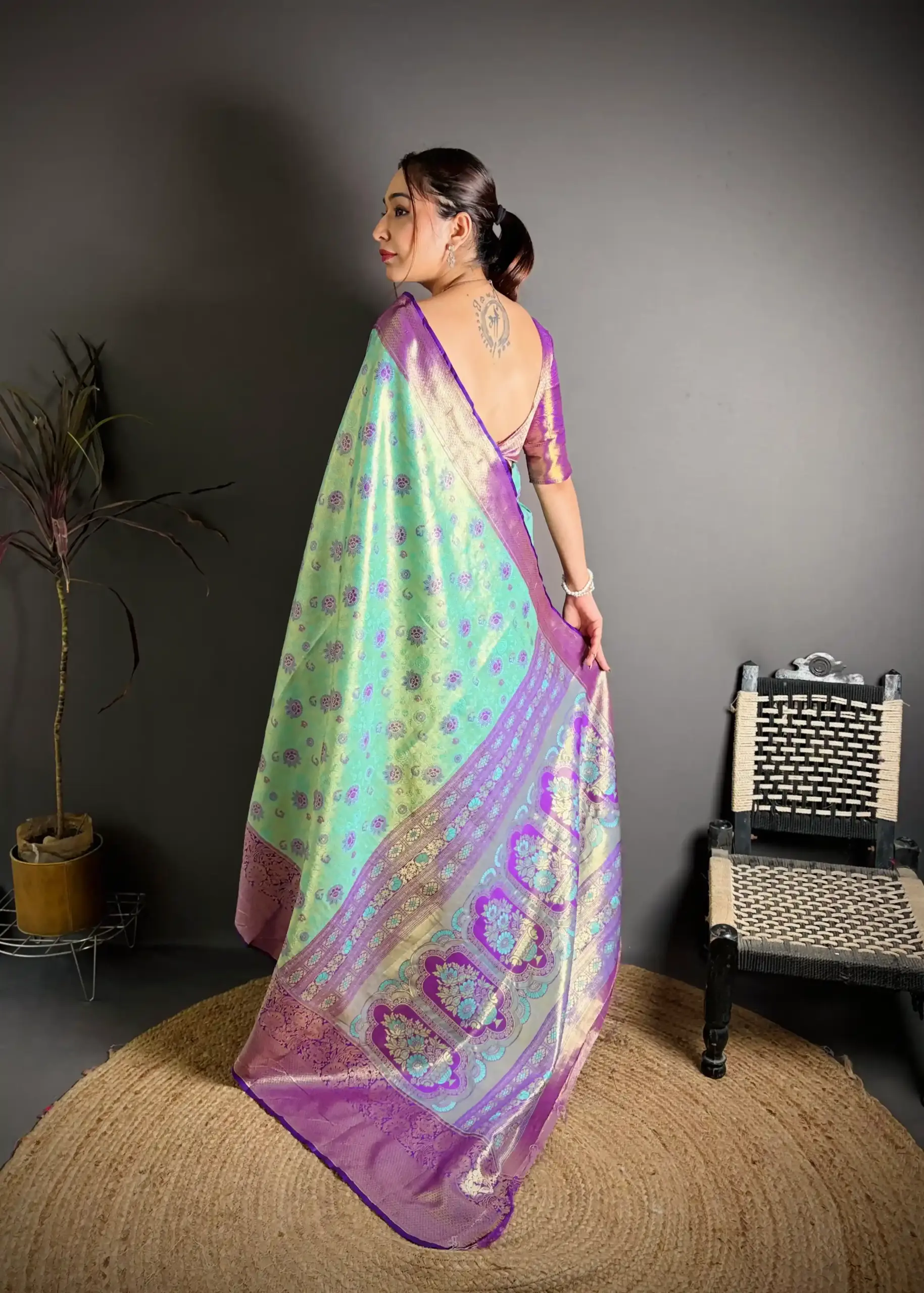 Designer Blue Kanjivaram Silk Saree - Image 4