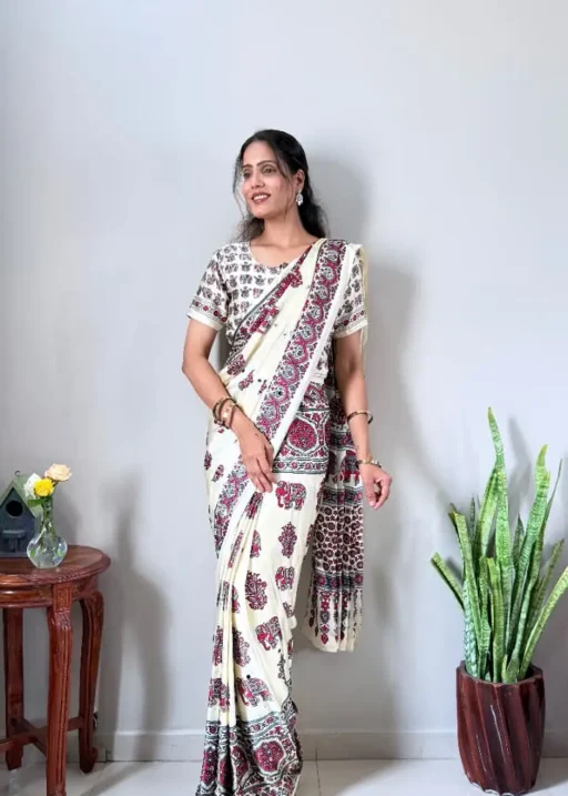 white office wear readymade zip and go saree