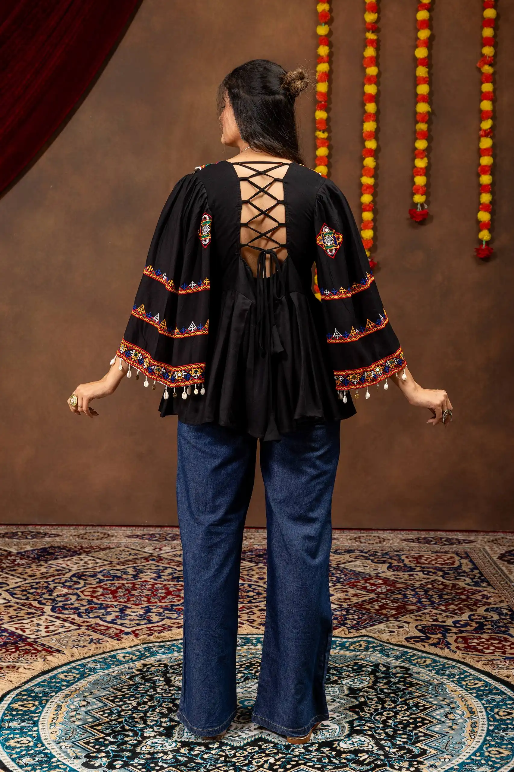 Kutchi Work Kedia with Jeans for Navratri - Image 2