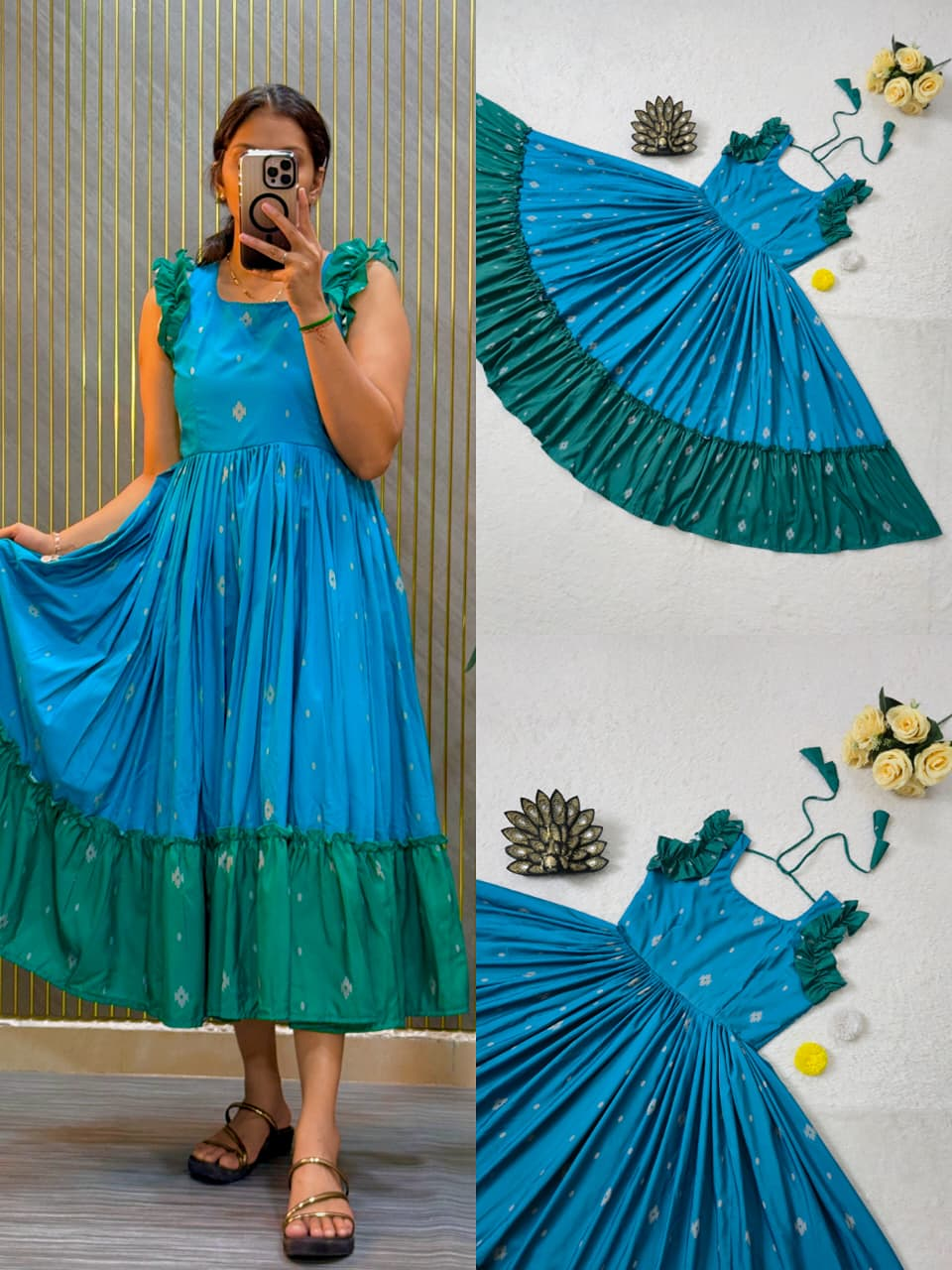 Sky Blue Printed Midi Dress - Image 2