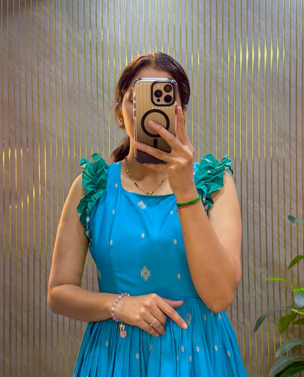 Sky Blue Printed Midi Dress - Image 3