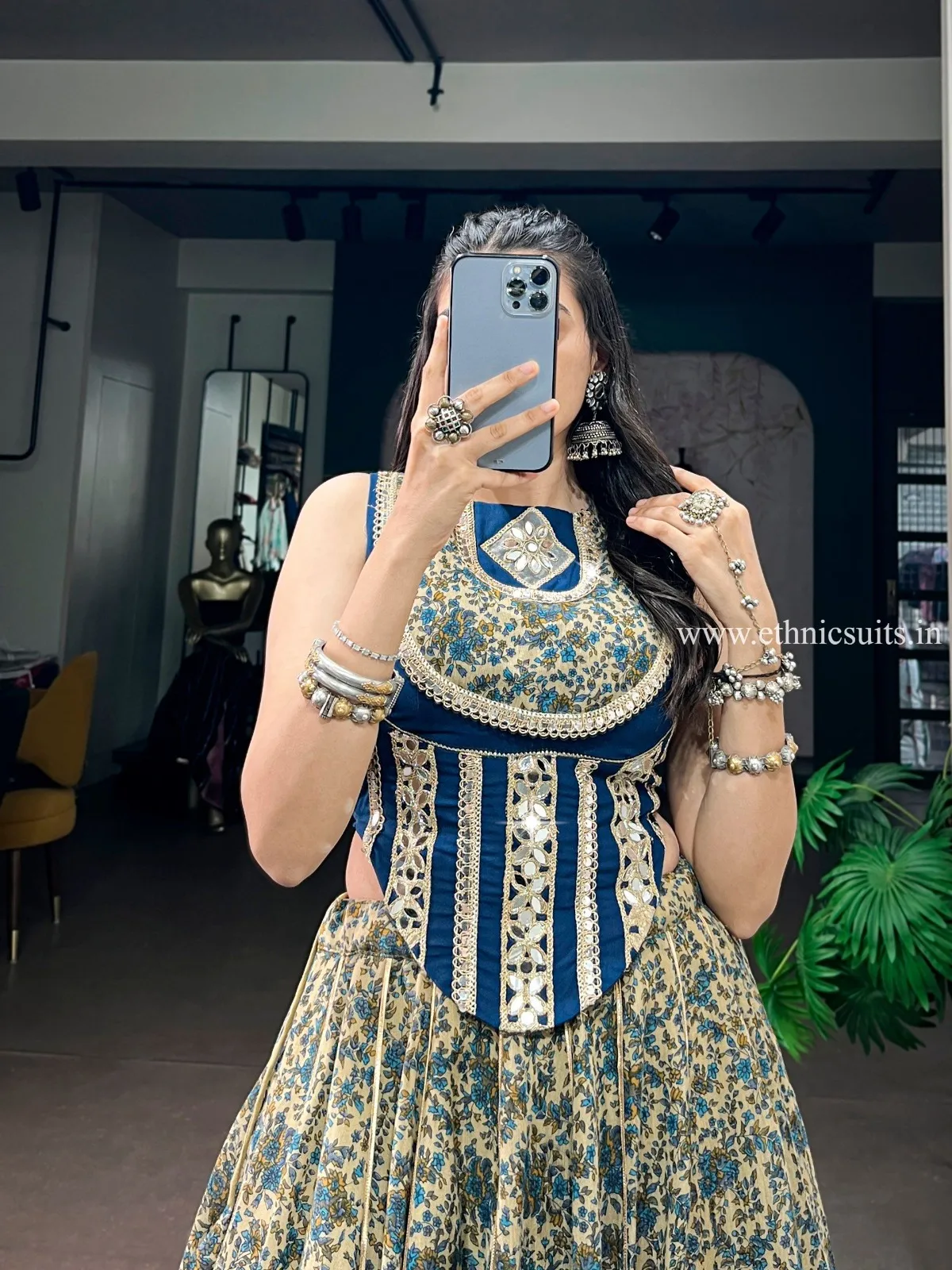 Navy Blue Printed Co ord Set for Navratri - Image 2