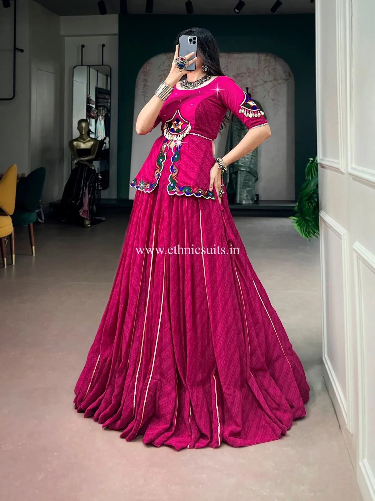 Rani Color Bandhni Printed Chaniya Choli - Image 2